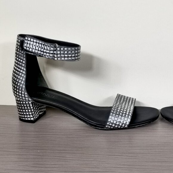 Vince Rita Ankle Strap Sandal, Black & White Metallic Leather, Womens Size 6.5 M - Picture 6 of 12